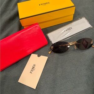 Fendi Gold and Black Sunglasses with Red Case
